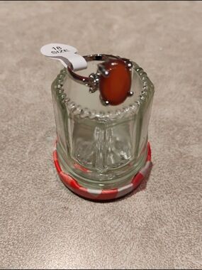 Gorgeous Red/Orange Gemstone With Sleek Silver Plated Size 8 Ring